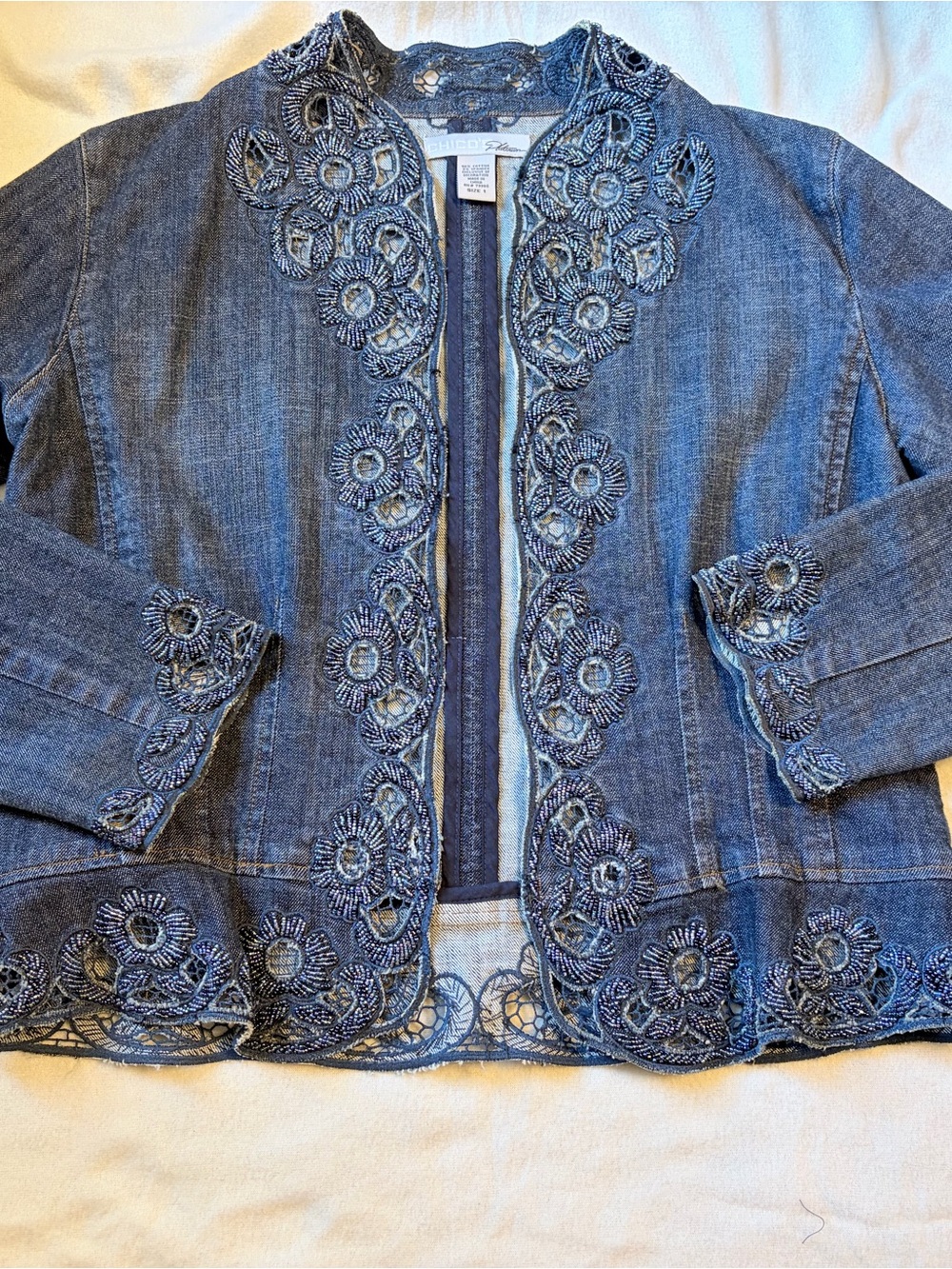 Chico's Platinum Y2K Embroidered Blue Denim Jacket